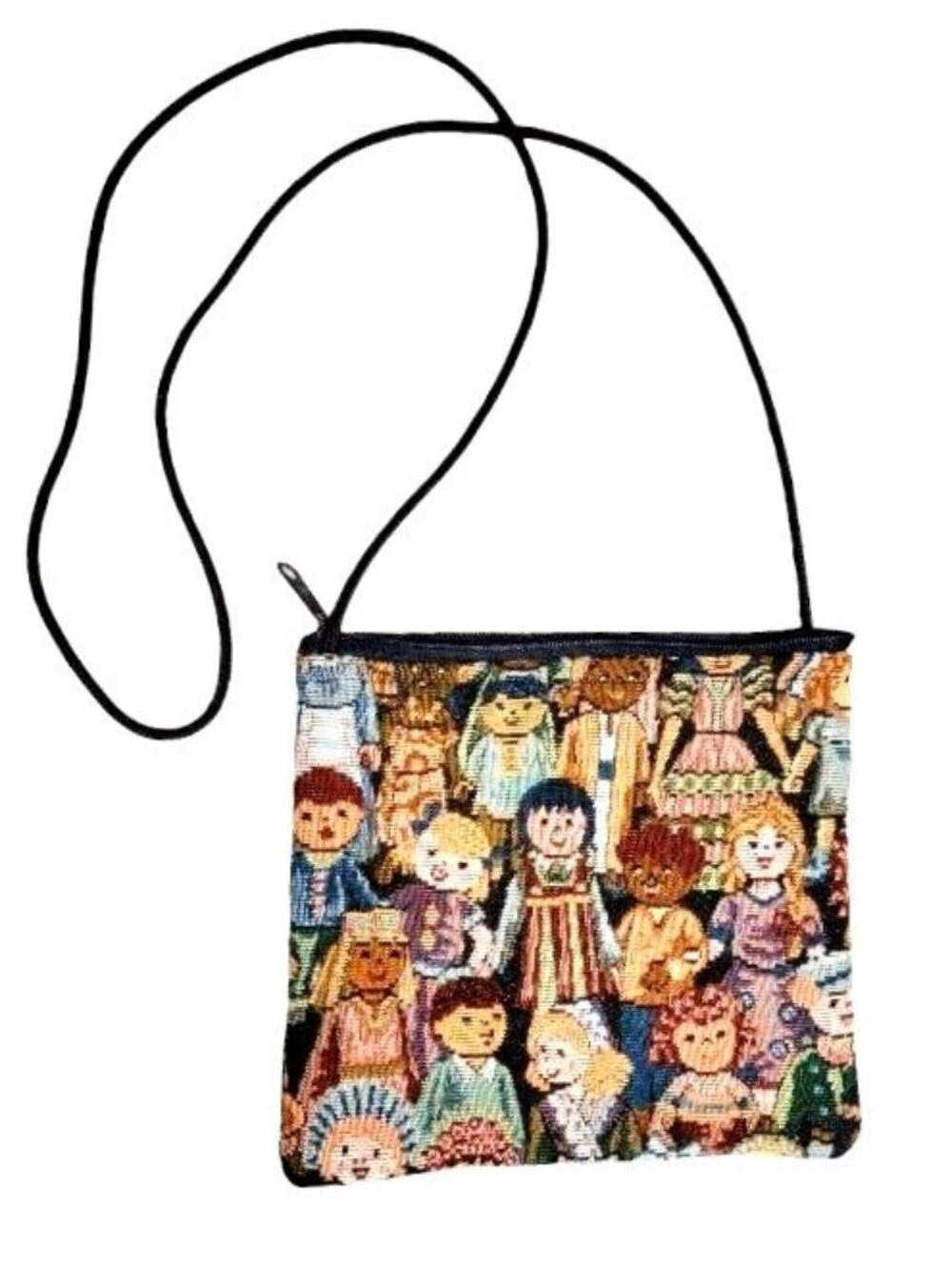Vintage DANNY K Beverly Hills WORLD OF PEOPLE Cross Body Zip Purse tapestry bag